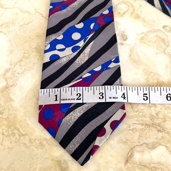 Vintage Pierre Cardin 100% Silk Tie Multi-Colour Stripes & Polka Dots - Picture 6 of 6
